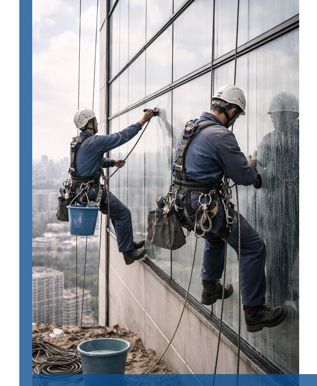 Профессиональная мойка фасадных окон альпинистами в Сосновом Боре