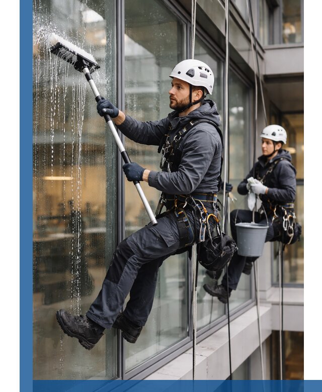 Профессиональная мойка витражей промышленными альпинистами в Сосновом Боре