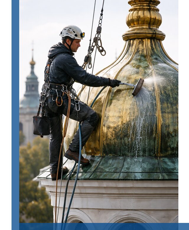 Профессиональная мойка куполов и шпилей высотными альпинистами в Сосновом Боре