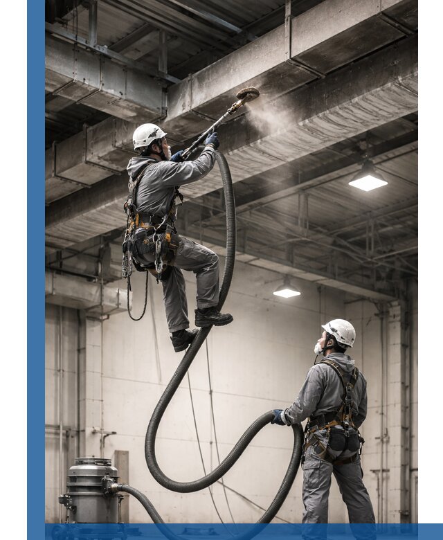 Обеспыливание потолочных конструкций в Сосновом Боре промышленным альпинизмом