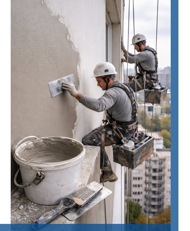 Шпаклевка фасада на высоте в Сосновом Боре от 711 р. | ВЫСОТНИК-Снб