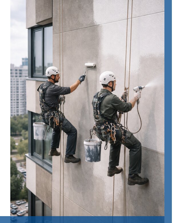 Покраска фасада альпинистами в Сосновом Боре от 305 р. | ВЫСОТНИК-Снб