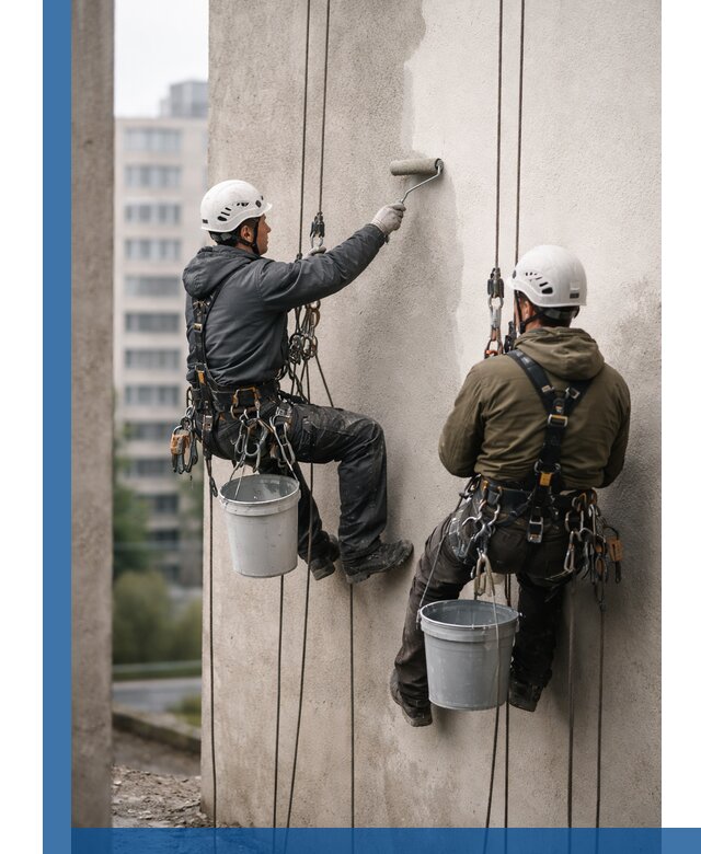 Покраска фасадов высотными альпинистами в Сосновом Боре с гарантией