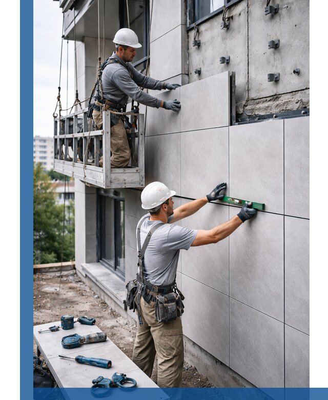 Монтаж керамогранита на фасад в Сосновом Боре под ключ с гарантией качества