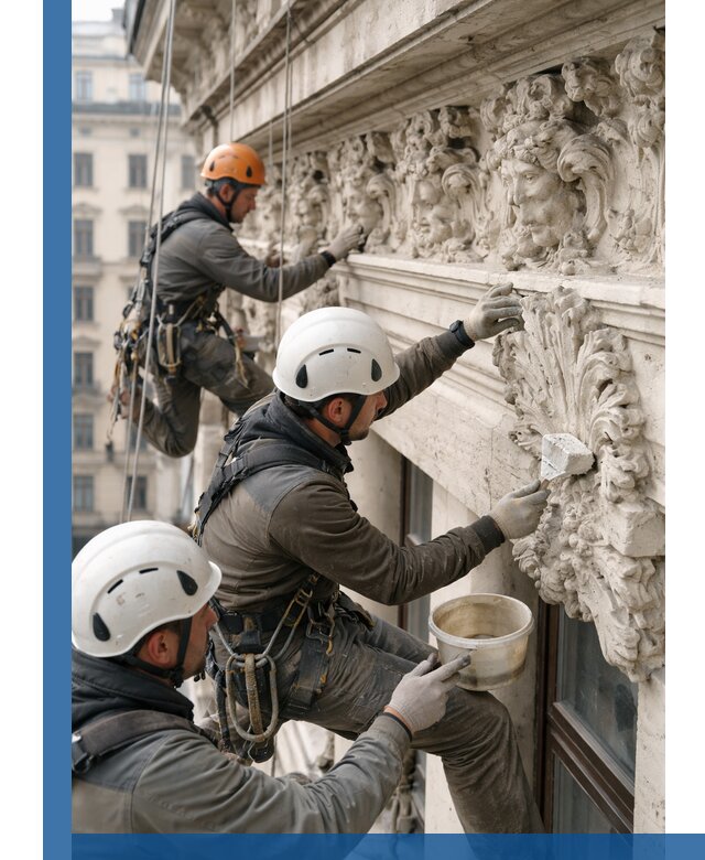 Реставрация фасадной лепнины с высотными работами в Сосновом Боре