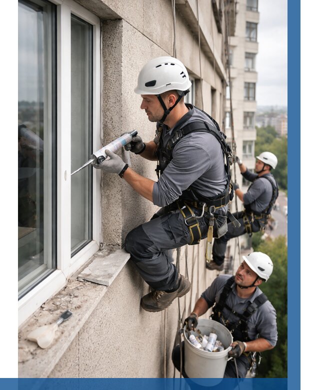 Герметизация оконных швов снаружи в Сосновом Боре от 1524 р. | ВЫСОТНИК-Снб