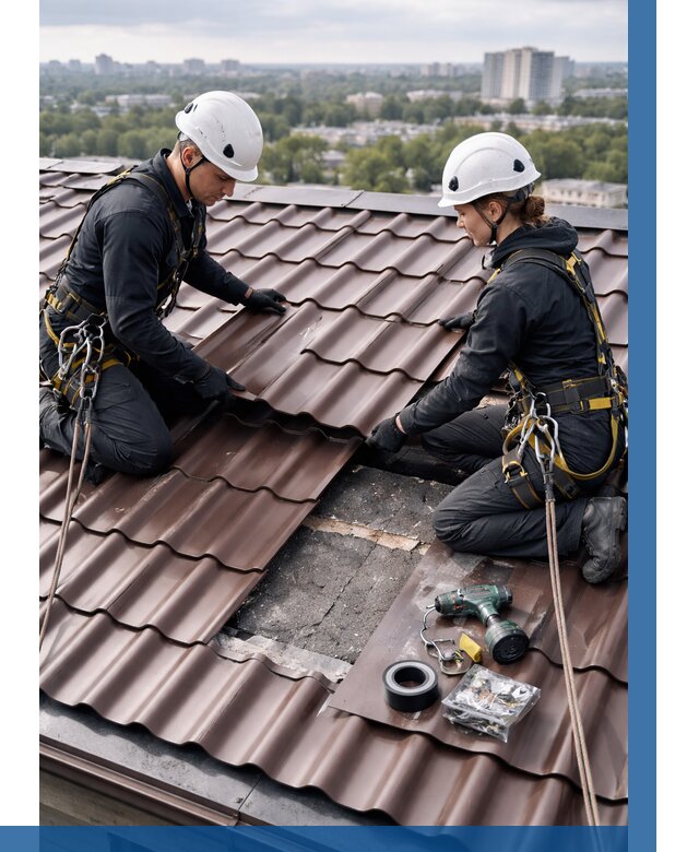 Ремонт металлочерепицы на крыше в Сосновом Боре от 914 р. | ВЫСОТНИК-Снб