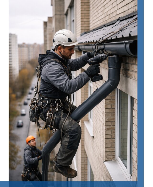 Монтаж водосточной системы на здании в Сосновом Боре от 5079 р. | ВЫСОТНИК-Снб