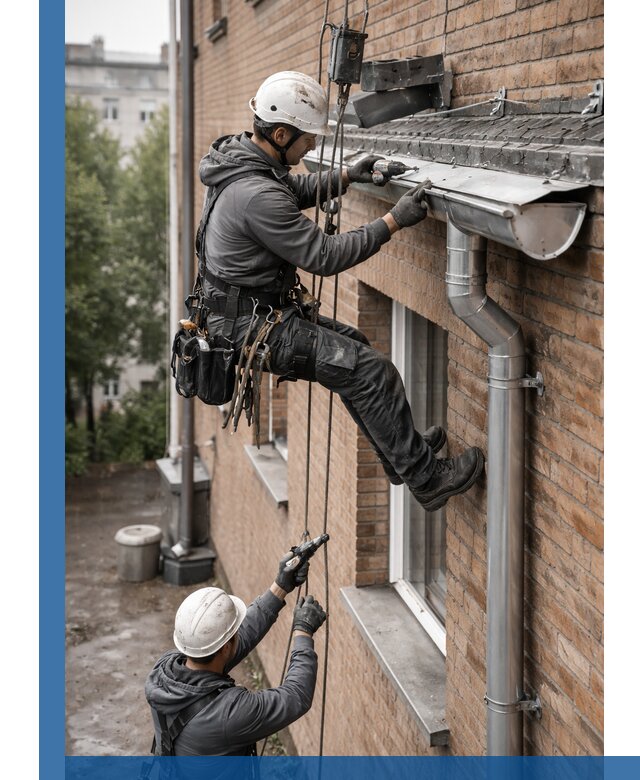 Монтаж водосточной системы на здании в Сосновом Боре под ключ