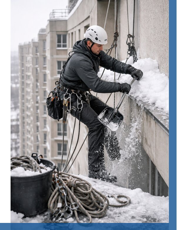 Очистка карнизов от снега в Сосновом Боре от 305 р. | ВЫСОТНИК-Снб