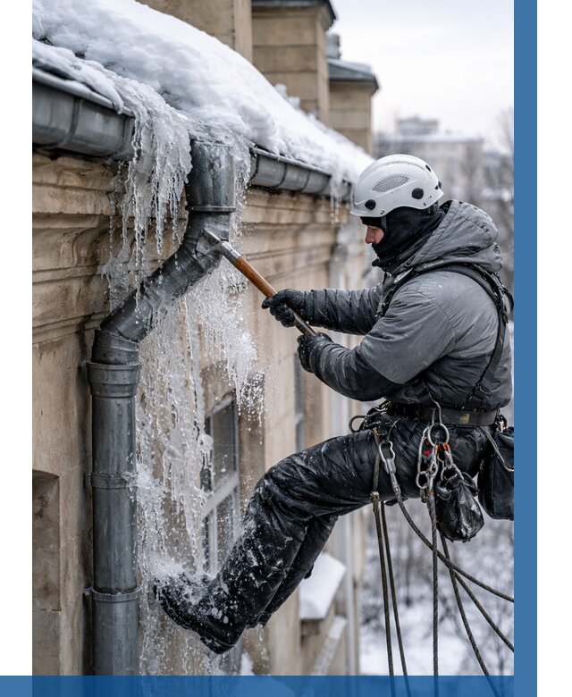 Очистка водостоков от льда в Сосновом Боре от 3555 р. | ВЫСОТНИК-Снб