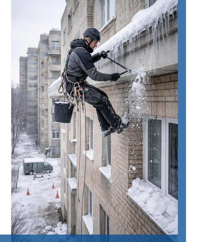 Удаление наледи с карнизов в Сосновом Боре от 356 р. | ВЫСОТНИК-Снб