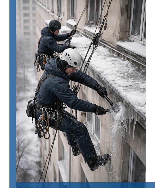 Удаление наледи и сосулек с карнизов в Сосновом Боре профессионально