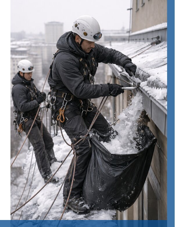 Аварийная очистка крыши в Сосновом Боре под ключ от 305 р. | ВЫСОТНИК-Снб