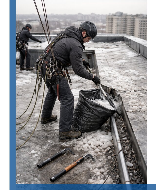 Аварийная очистка кровли в Сосновом Боре от промальпинистов