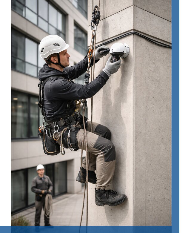 Монтаж камер видеонаблюдения на фасаде в Сосновом Боре от 8634 р.-ВЫСОТНИК-Снб