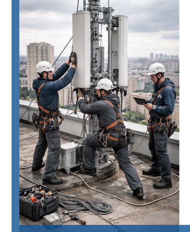 Монтаж антенн связи на крыше в Сосновом Боре с вводом в эксплуатацию