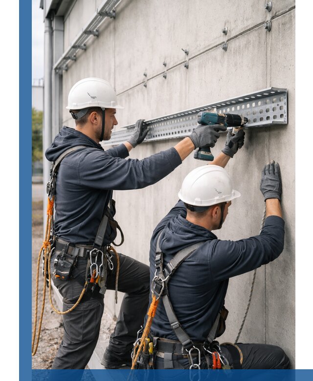 Монтаж кабельных лотков на фасаде зданий в Сосновом Боре с гарантией