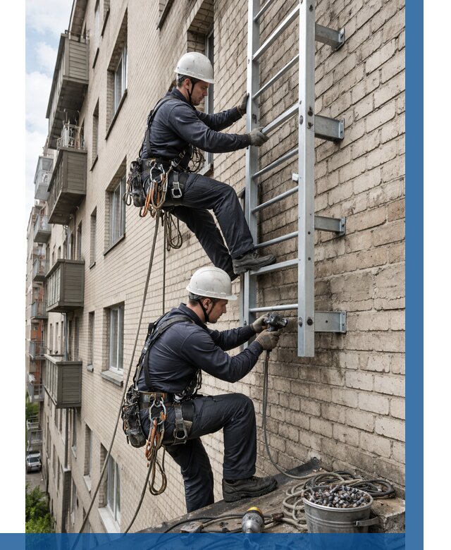 Монтаж пожарной лестницы в Сосновом Боре от 25395 р заказать у ВЫСОТНИК-Снб