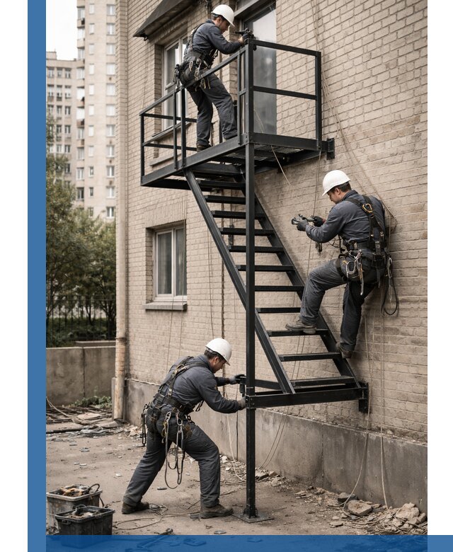 Монтаж пожарной лестницы в Сосновом Боре, установка и крепление