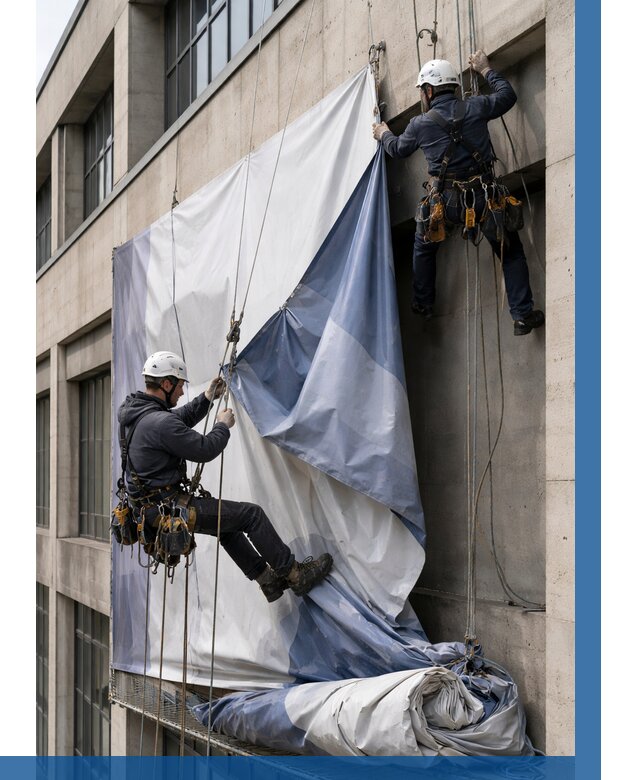 Демонтаж баннеров с фасада в Сосновом Боре от 4571 р. | ВЫСОТНИК-Снб