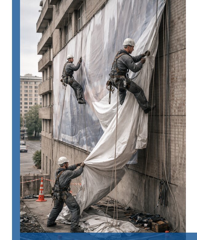 Демонтаж баннеров с фасада в Сосновом Боре оперативно и безопасно