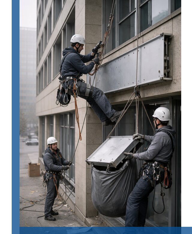 Демонтаж рекламной вывески с высотными работами в Сосновом Боре