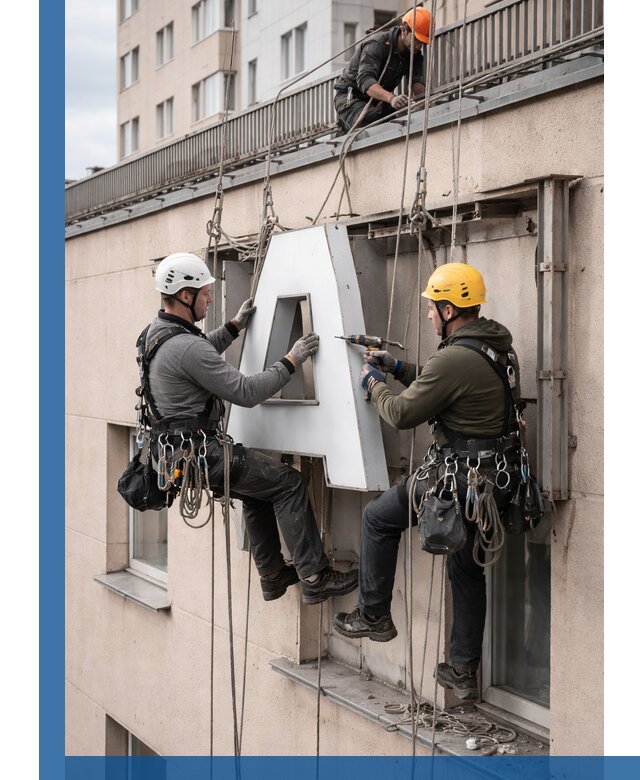 Ремонт и восстановление наружных вывесок на высоте в Сосновом Боре
