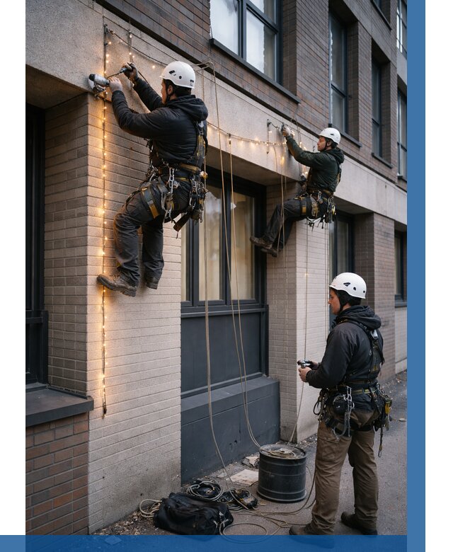 Монтаж гирлянд на фасаде в Сосновом Боре от 3555 р. | ВЫСОТНИК-Снб