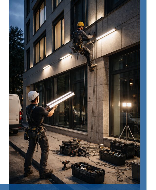 Монтаж архитектурной подсветки здания в Сосновом Боре от 2540 р.|ВЫСОТНИК-Снб