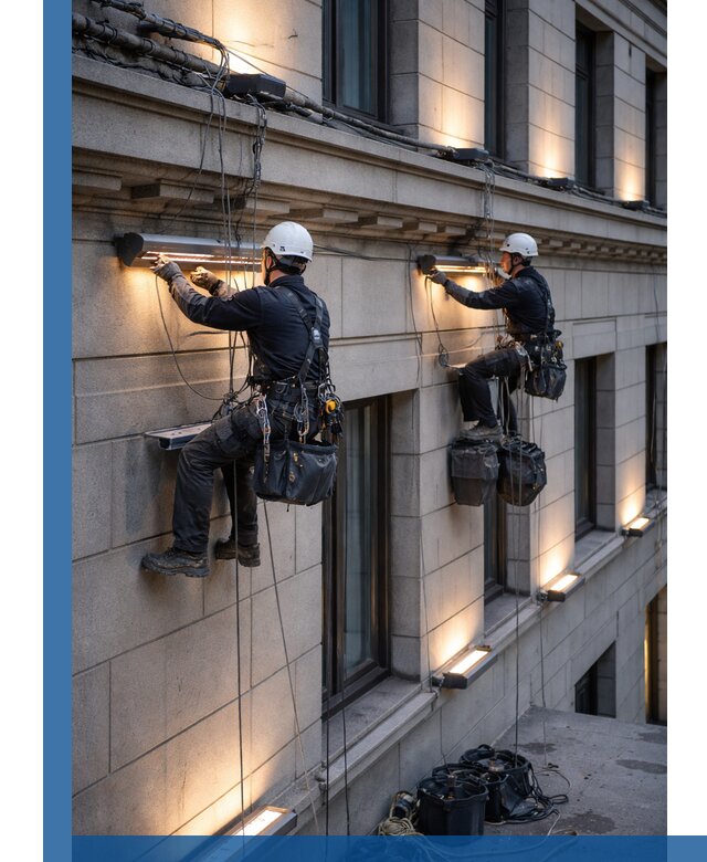 Монтаж архитектурной подсветки фасадов зданий в Сосновом Боре