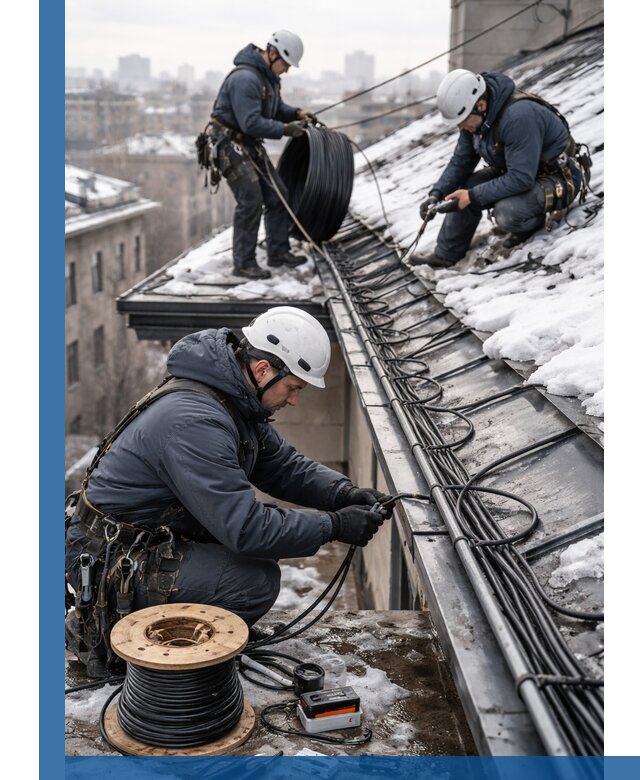 Монтаж греющего кабеля на кровле в Сосновом Боре под ключ