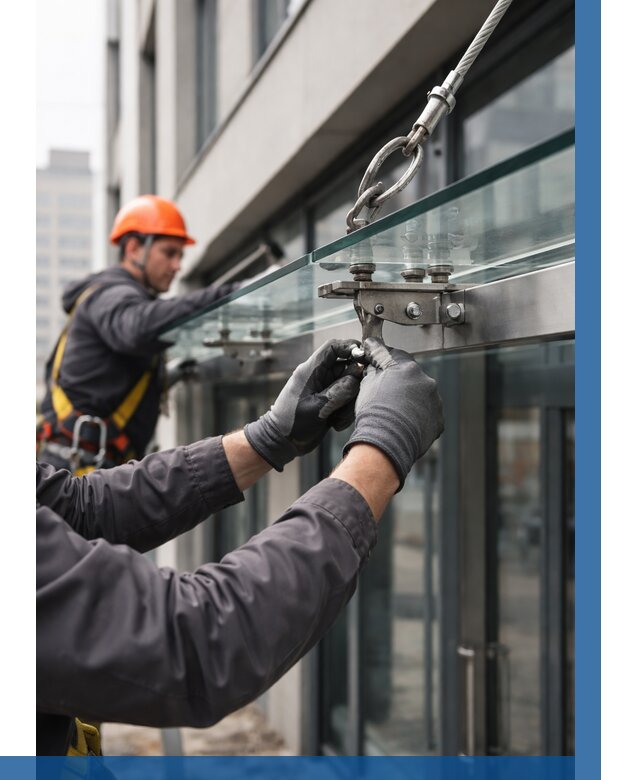 Монтаж стеклянных козырьков в Сосновом Боре от 8634 р. | ВЫСОТНИК-Снб