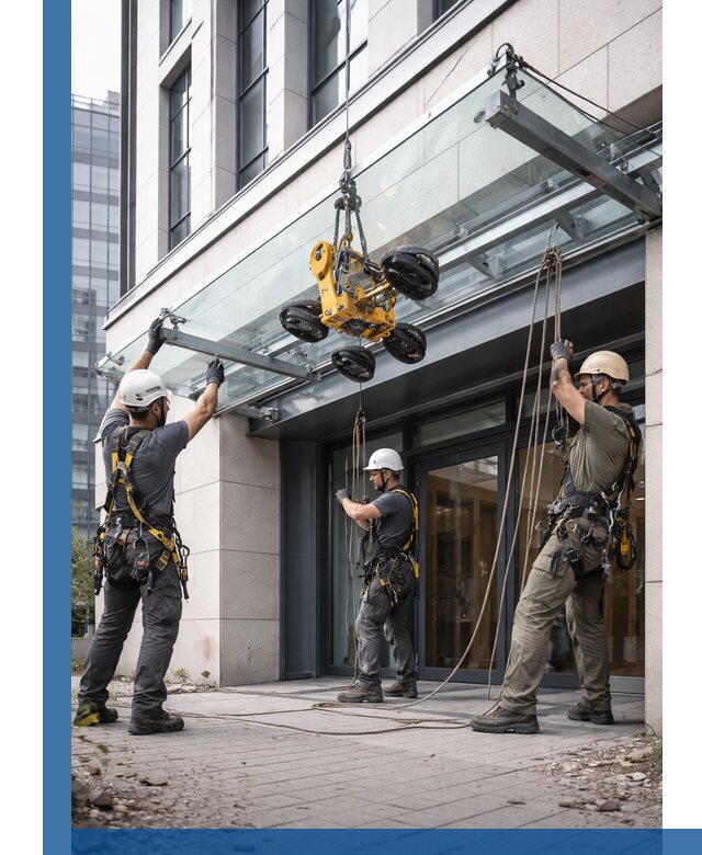 Монтаж стеклянных козырьков под ключ в Сосновом Боре для зданий