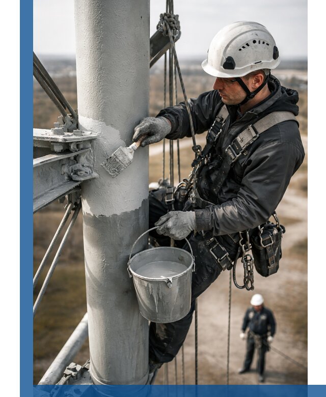 Покраска мачт связи в Сосновом Боре промышленными альпинистами