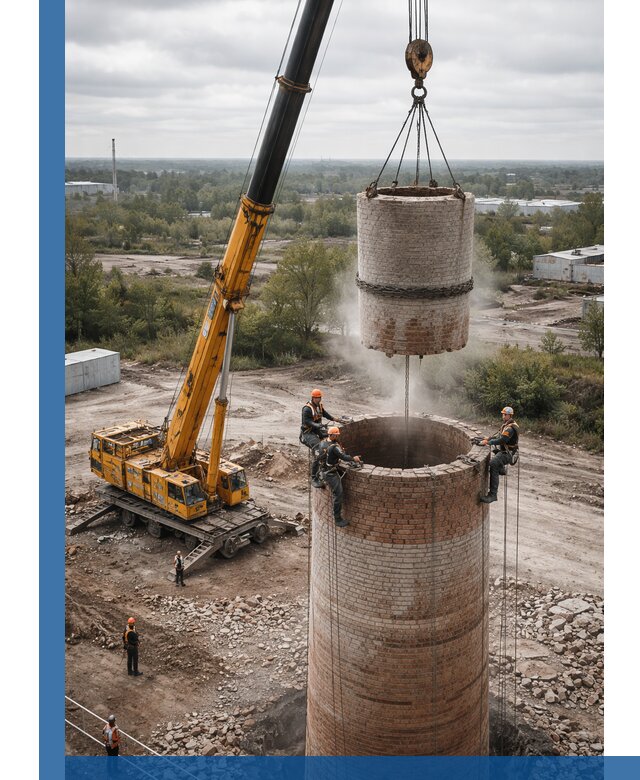 Демонтаж дымовой трубы в Сосновом Боре с гарантиями безопасности